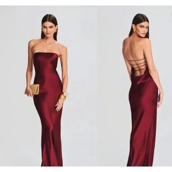 retrofete Keaton Silk Strapless Dress Cabernet Womens Size XS